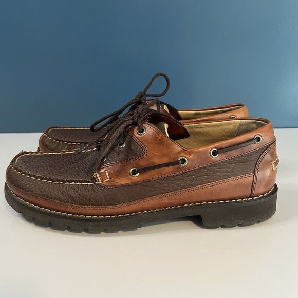 LL Bean Allagash Boat Shoes Mens 10 D Brown Bison Leather Handsewn Moccasin main image 10